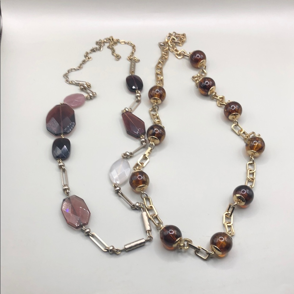 Talbots gold tone chain faux amber stations long dressy necklace + Free EXTRA